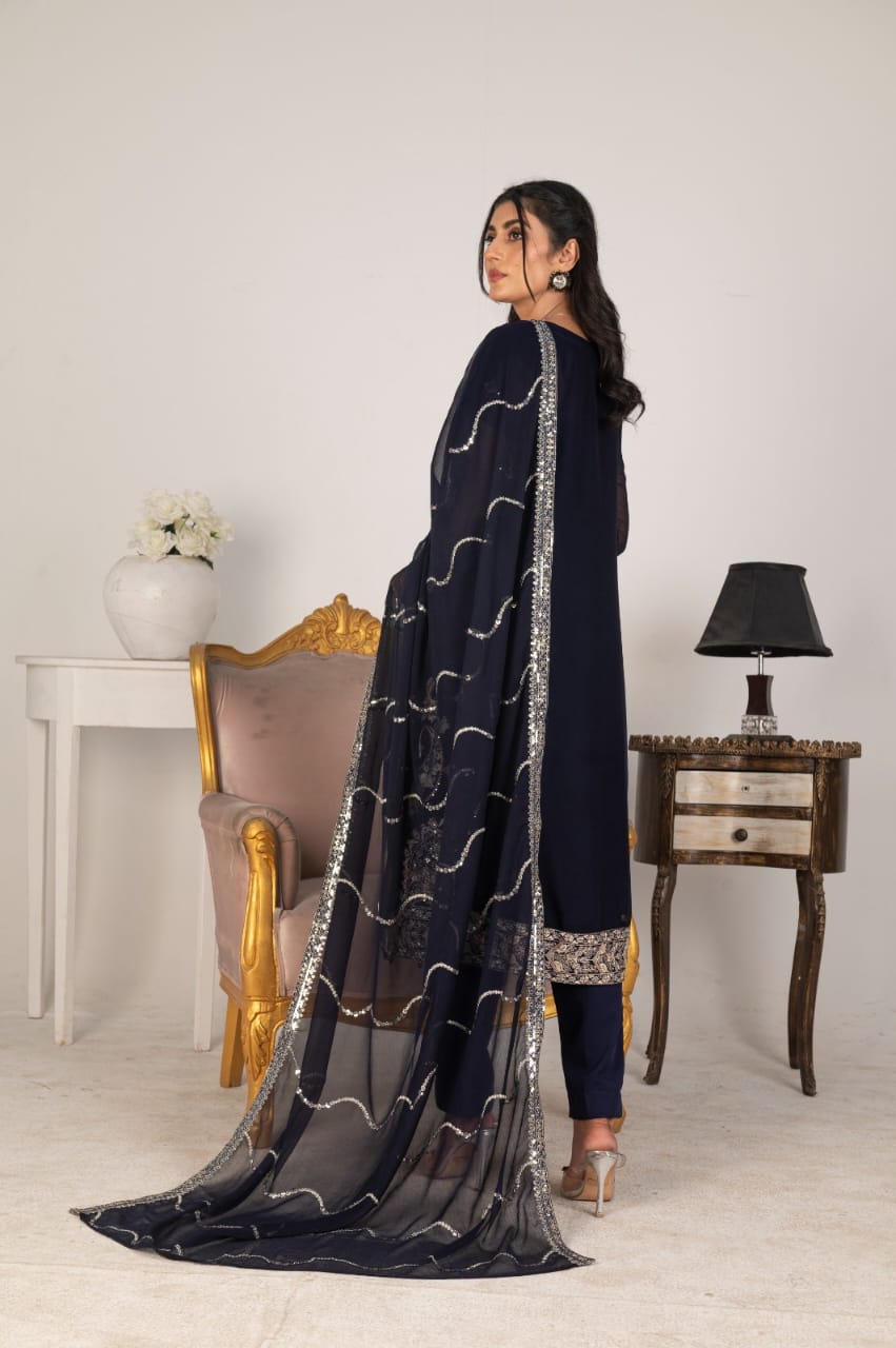 Back view of suit and embroidered dupatta
