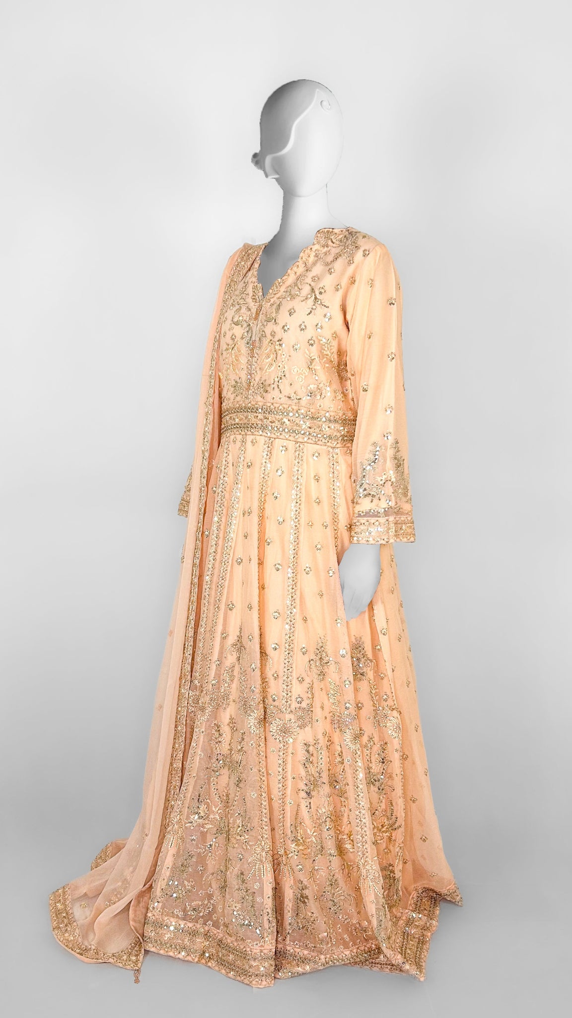 Peach Indian Party Wear Anarkali Long Dress Side