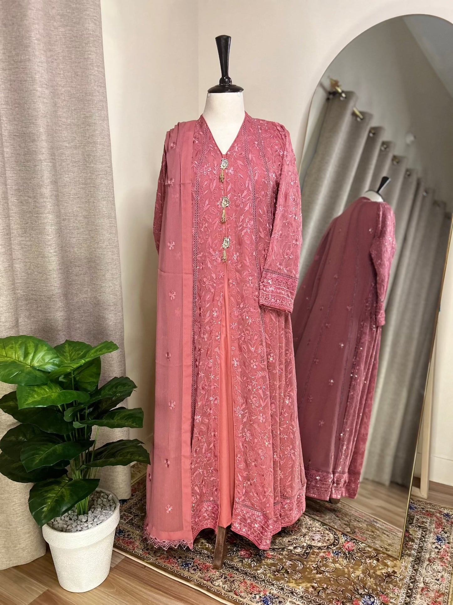 Pakistani Indian Party Wear Front Open Long Frock Complete Look | Zarveil