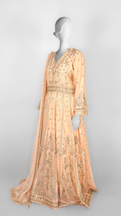 Peach Indian Party Wear Anarkali Long Dress Side