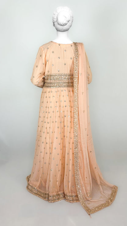Peach Indian Party Wear Anarkali Long Dress Back