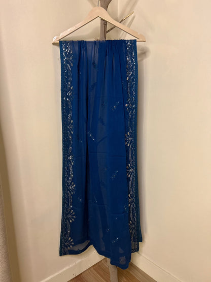 Peacock Blue Maxi Dress India Partywear Embroidered Dupatta | Zarveil