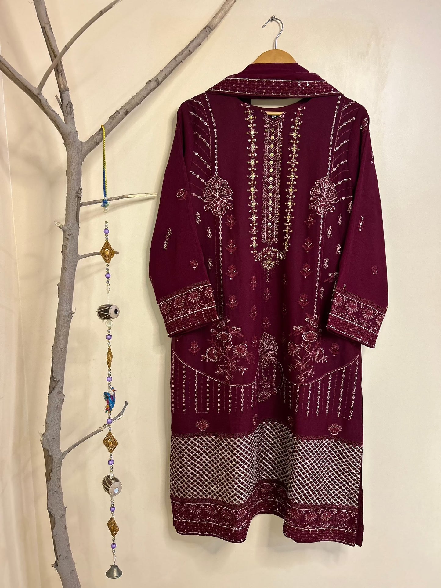 Hand Embroidered Maroon Salwar Kameez Suit Complete Look | Zarveil